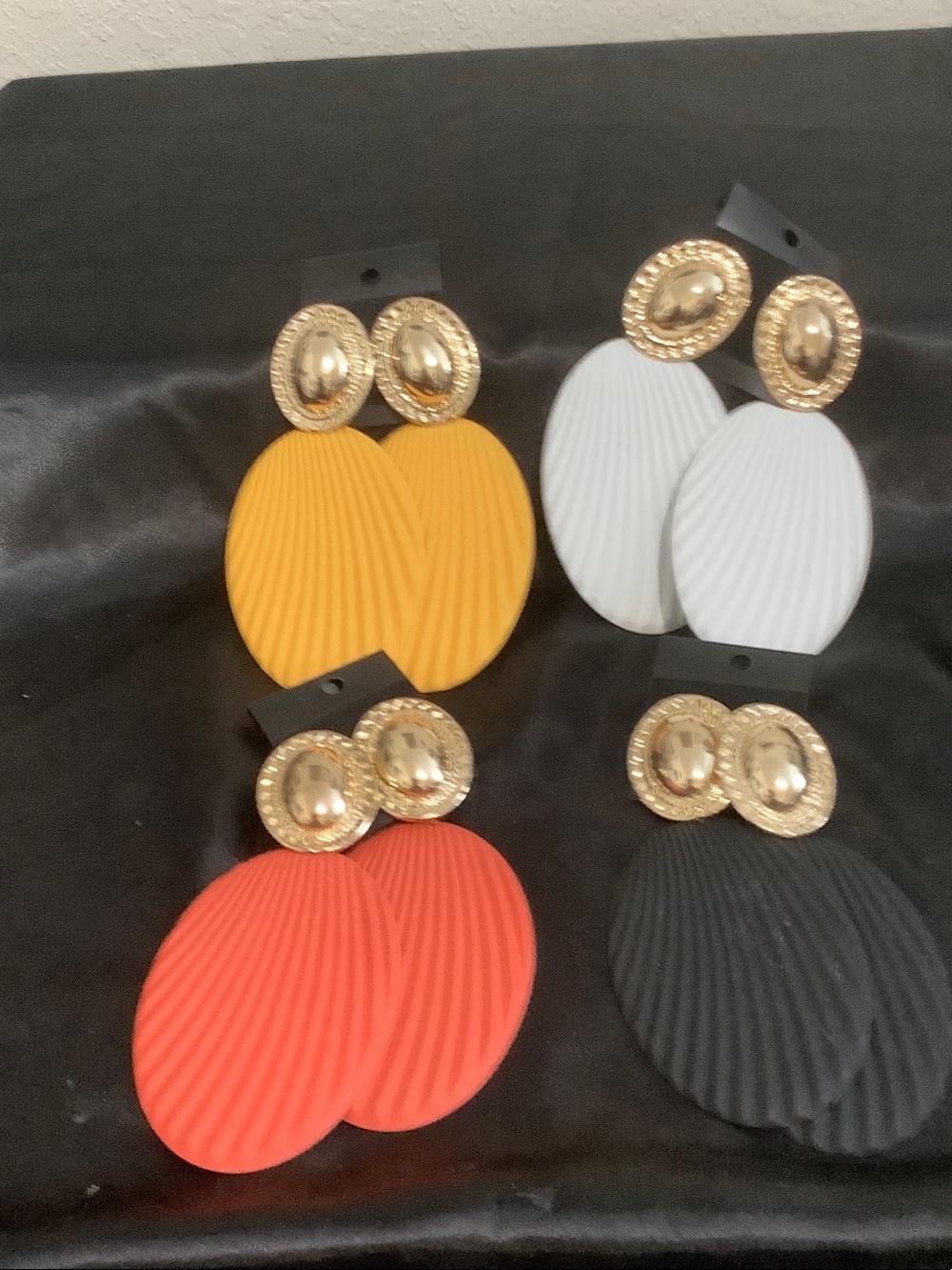 Gold-Accent Oval Drop Earrings in Yellow, White, Coral, and Black